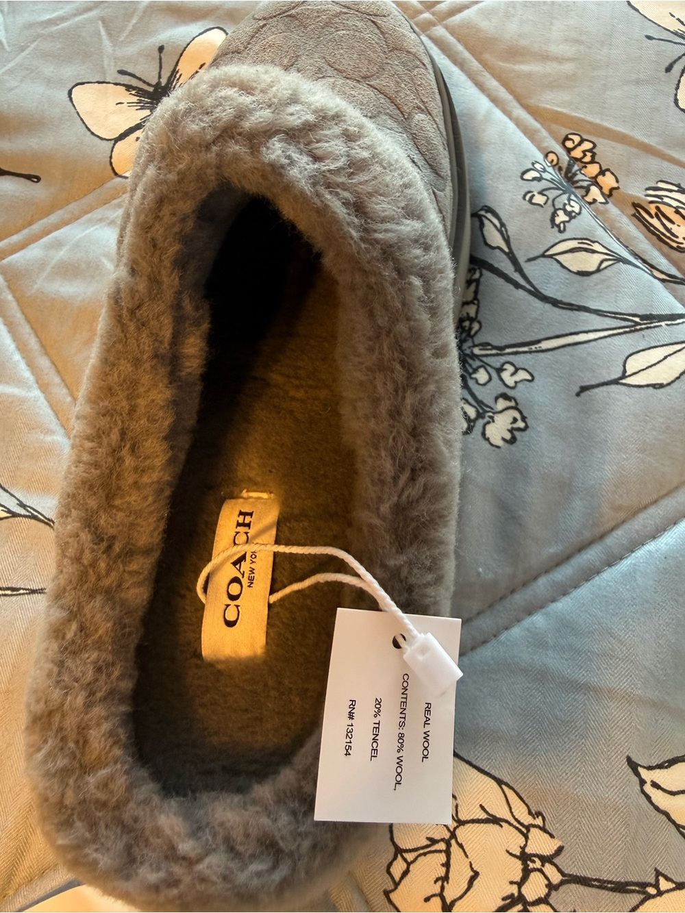 Coach Gray Suede Signature Shearling Platform Clogs - Picture 3 of 5